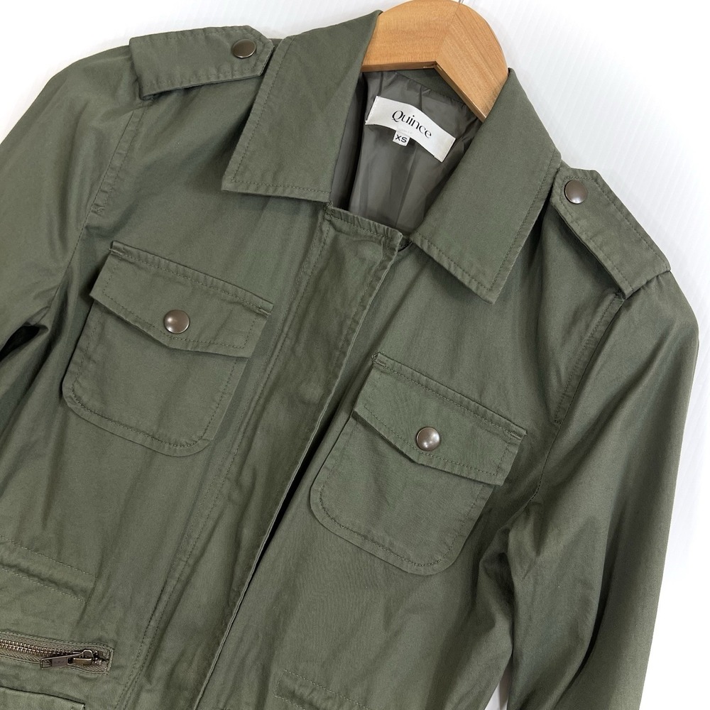 Quince Women's Chore Utility Military Jacket XS Green Full Zip Pockets Lined